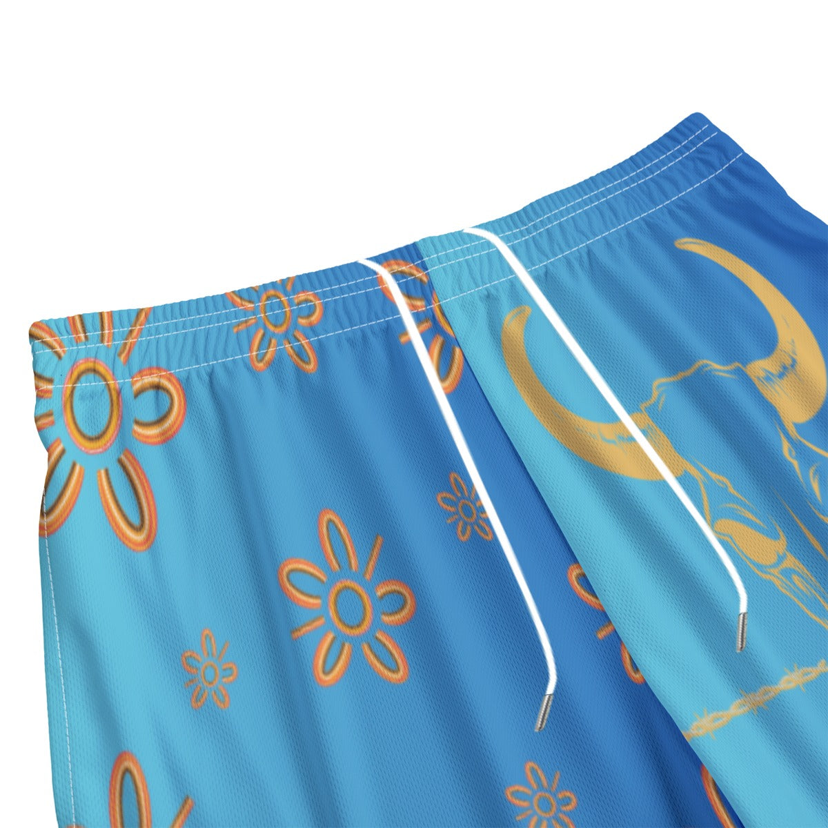 Blue Indigenous Bull Skull Design Footy Shorts