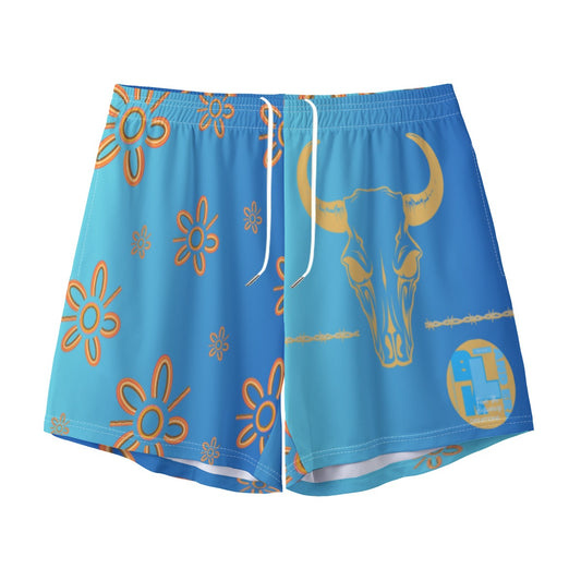 Blue Indigenous Bull Skull Design Footy Shorts